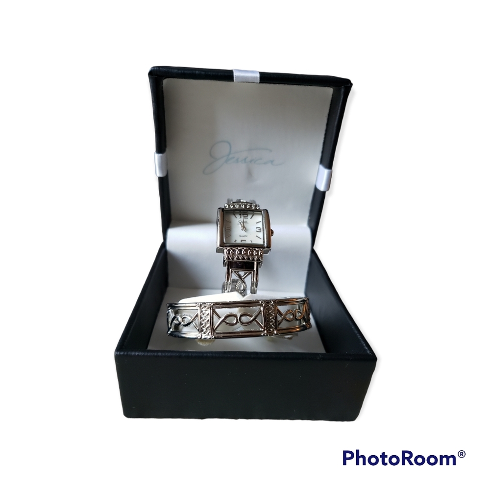 Quartz Clamp On Cuff Wrist Watch and Cuff Wrist Bracelet. Stainless Steel